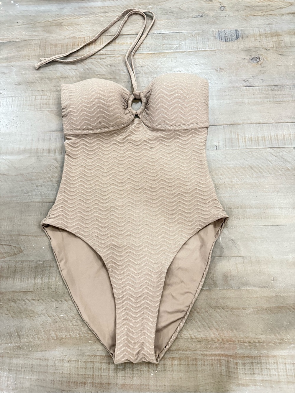 Trina Turk Nude Textured Bandeau One Piece Swimsuit Halter Size 8